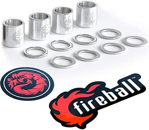 Fireball Dragon Precision Aluminum Spacers and Speed Rings Set for Skateboards and Longboards - 4X Skateboard Spacers 8X Skateboard Washers
