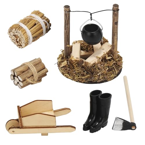6Pcs Miniatur Zubehör Garten, 1/12 Miniatur Gartenzubehör, zum Miniatur Puppenhaus Gartengerät Puppenhäusern, Miniaturlandschaften, Minigärten Dekorieren C
