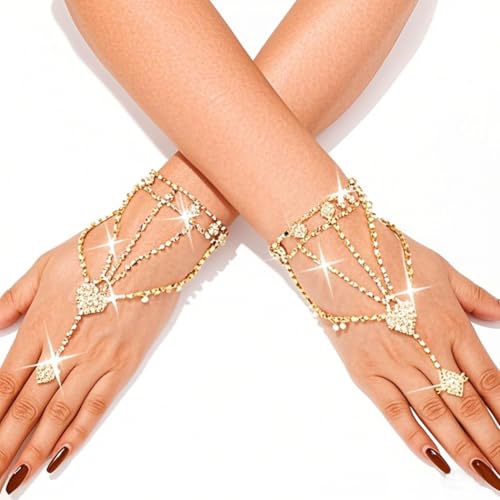 GORTIN Rhinestone Gloves Silver Wedding Fingerless Glove Crystal Sparkly Gloves Hand Jewelry Accessories for Women