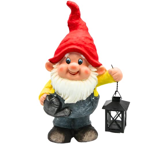 Dekohelden24 Gartenzwerg mit Gießkanne und Metall-Laterne für...