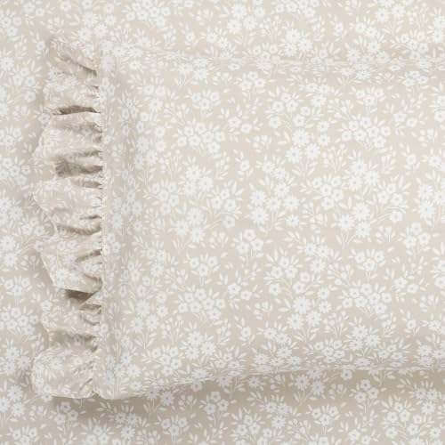 Lush Decor Garden of Flowers Ruffle Sheet Set King 6 Piece Set Neutral - Floral Sheets - Tan Sheet Set King Size Bed Sheets - Coquette Bedroom Decor