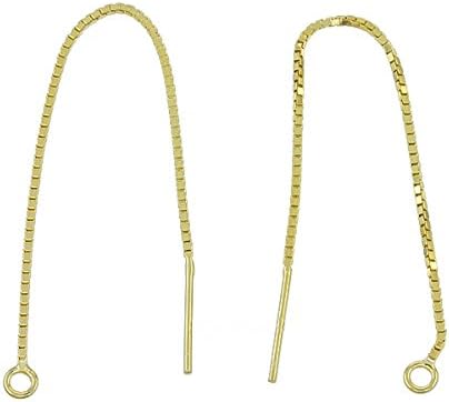 1 Pair Sterling Silver Dangle Earring Box Chain Ear Thread 70mm (Gold Plated)