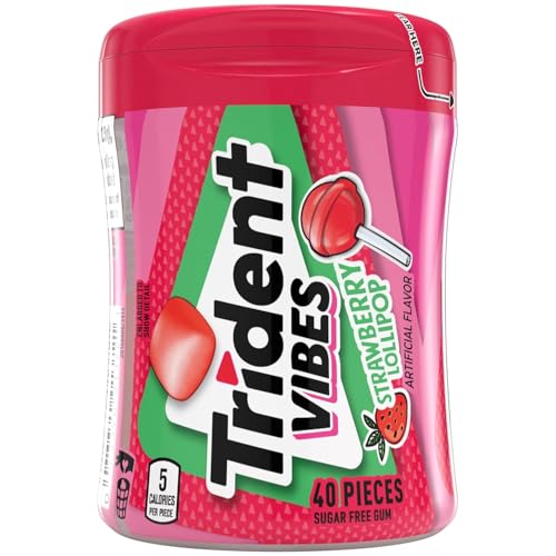 Image of Trident Vibes STRAWBERRY LOLLIPOP Sugar Free Chewing Gum, 40 Piece Bottle (Pack of 3)