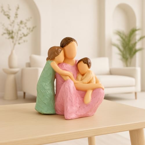 Image of Xtore Heartwarming Mother and Child Figurine | Resin Home Decor Accent | Unique Art Piece for Living Room, Nursery, or Gift | Symbol of Love and Family | Pastel Colored Sculpture