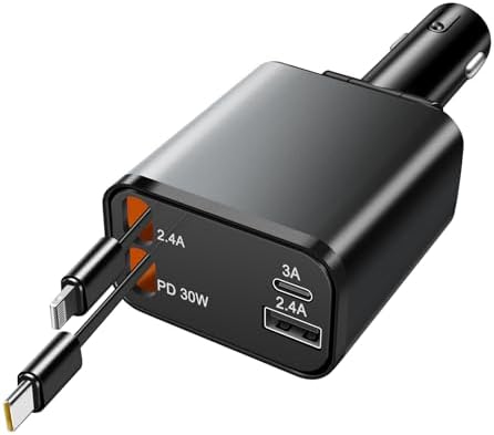 New 69W Car Fast Charger, 4-in-1 Retractable car Charger, USB C w...