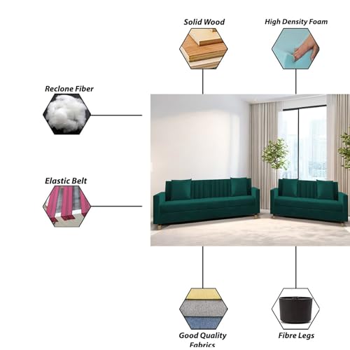 Image of Casaliving Garcia 3+2 Seater Sofa Set for Living Room (Pine Colour) Premium Fabric Sofa