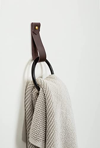 Keyaiira - Medium Leather Wall Hook, Black Towel Ring Wall Hanging Strap Towel Hook For Wall Leather Loop Strap Minimal Towel Bar Rack Storage Decorative Bathroom Hand Towel Holder #TOP4