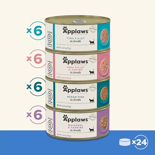 Image of Applaws Fish Variety Pack Wet Cat Food in Broth 24-Pack, High Protein, Limited Ingredient, Grain Free, Canned Cat Food, No Fillers, No Artificial Additives (24x 2.47 oz Cans)