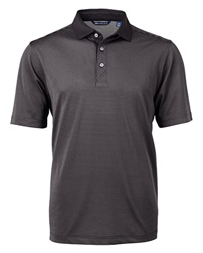 Cutter & Buck Mens Virtue Eco Pique Micro Stripe Recycled Big Tall Polo Shirt, Black/Elemental Grey