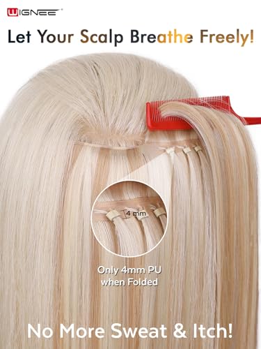 WIGNEE Butterfly Weft Human Hair Extensions Strawberry Highlight Blonde Hair Extensions Real Human Hair 18 Inch Genius Double Weft Human Hair Extensions Glueless and Seamless for Thin hair(18/60A)