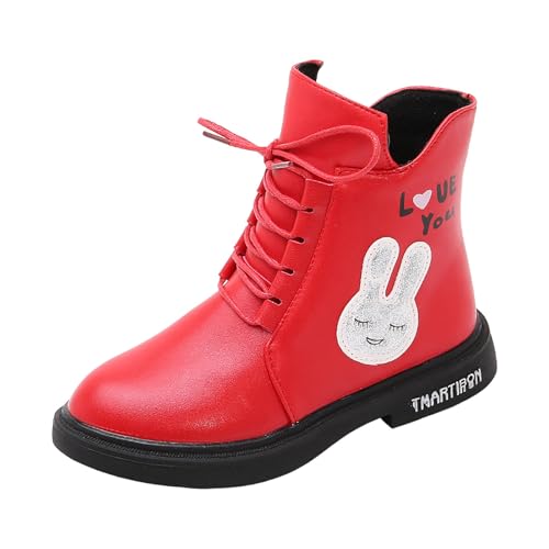 IWIHMIV Winter Short Boots Girls Comfortable Soft Lace Up Warm Shoes Toddler Non Slip Winter Leather Ankle Boots