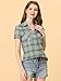 Allegra K Women's Cotton Classic Button Down Western Plaid Shirt Medium Grey Blue