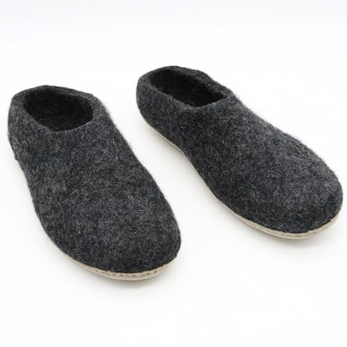 Charcoal Grey Felted Indoor Slippers- Handmade Slippers For Men And Women- Wool Slip Ons- House Slides4