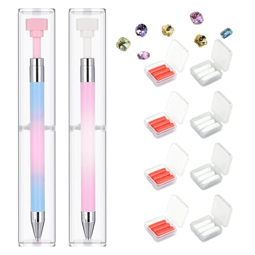 Automatic Refillable Wax Pen for Diamond Painting 2pcs Rhinestone Picker Tool Diamond Painting Pens Kit with 24 Replacement Wax Rhinestone Pickup Tool for Nail and Diamond Paint Art