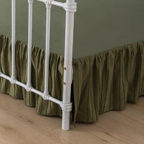 Bed Skirt King Size Ruffled Bed Skirt with Split Corners, 18 Inch Drop Dust Ruffle Bed Skirts with Platform, Tufted Boho King Size Bed Skirting, Striped, Green, 18" King