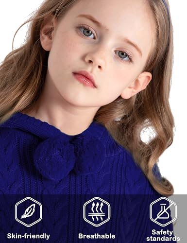 Image of BOBOYOYO Cape for Girls Hooded Cable Knit Poncho Sweaters Kids Shawl