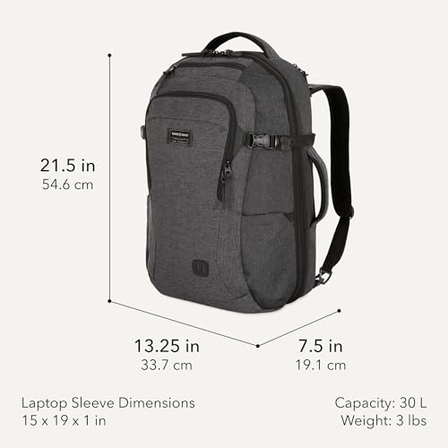 SWISSGEAR Extra Large Hybrid Laptop Backpack, Travel & Work Bag with Multiple Pockets & Airflow Back Panel, Grey Heather, 22-Inch by SwissGear - Used condition - Image 2