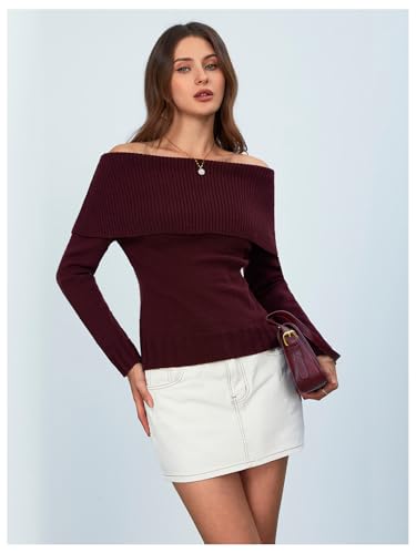MakeMeChic Women's Off The Shoulder Sweater Oversized Long Sleeve Off Shoulder Sweaters Tops3