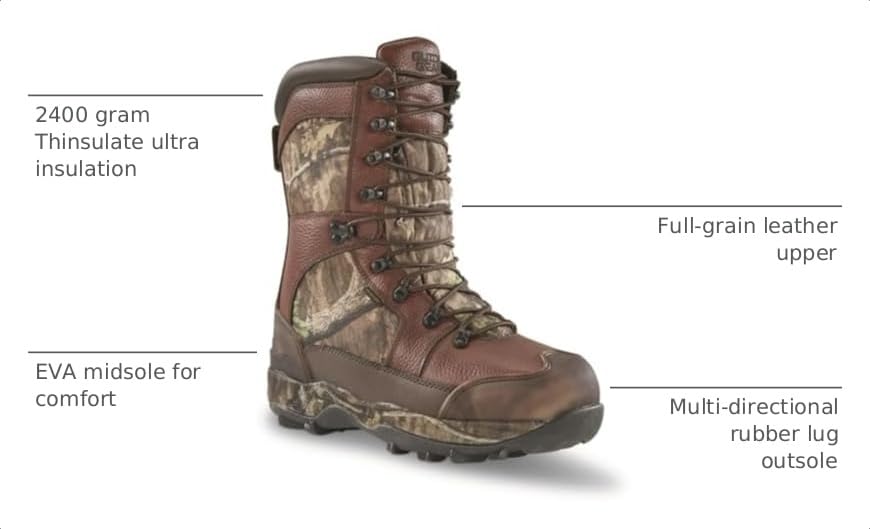 Image of Guide Gear Leather Hunting Boots for Men Monolithic Extreme Waterproof Insulated, 2,400-gram Thinsulate Ultra