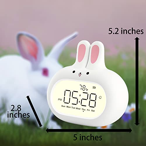 Rabbit Digital Alarm Clock With Weekday/7-Day Mode, Cute Design, Snooze, Easy Setting, Adjustable Dimmer Night Light And Volume, Thermometer, Rechargeable, For Bedroom, Bedside, Adult, Children, Kids #TOP5