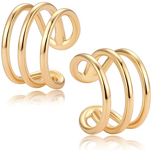 Guemer Dainty Gold Ear Cuff Earrings 14K Gold Plated Non Pierced Tiny Ear Cuffs Simple Charm Clip Tiny Bar Huggie Cubic Zirconia Cartilage Hypoallergenic Hoop Fake Earring For Women #TOP21