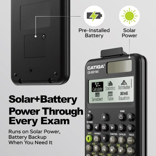 Image of CATIGA Black Scientific Calculator with Textbook-Style HD Display, Solar & Battery Scientific Calculators for College, High School & Engineering Students, Icon Menu & Magnetic Hard Case, CS-991NX
