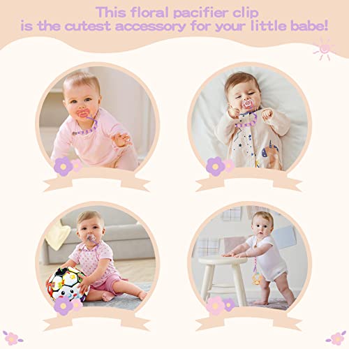 Image of Pacifier Clip for Boys Girls Floral Daisy Macrame Paci Clip Pacifier Holder Leash Boho Wooden Clips Handmade Braided Cotton Unisex Baby Shower Birthday Gift