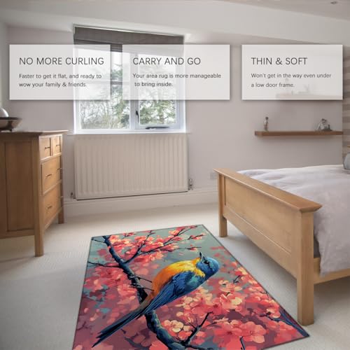 Tapis antidérapant lavable à motif branches et oiseaux