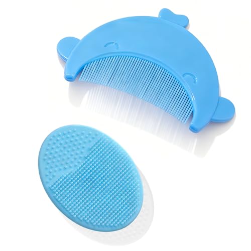 Xynovate 2 Piezas Cepillo de Baño para Bebe, Cepillo Costra Láctea Bebe, Regalos para Bebes Recién Nacidos, Peine con Cantos Redondeados, Sin Tirones, Respeta el Cuero Cabelludo?Ballena azul?