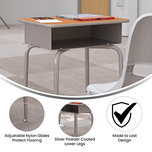 Image of Flash Furniture Metal Student Desk, Walnut /Silver