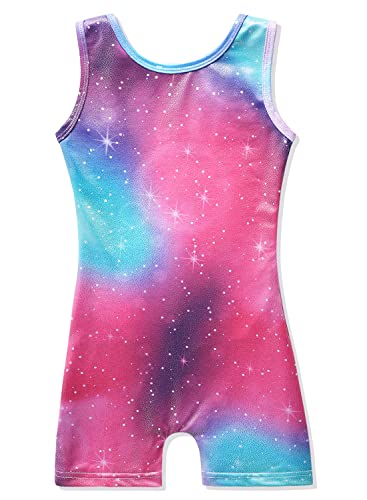 Image of HOZIY Gymnastics Leotards for Girls with Shorts Toddlers Biketards Rainbow Unicorn Dinosaur Mermaid Leopard Flower Galaxy