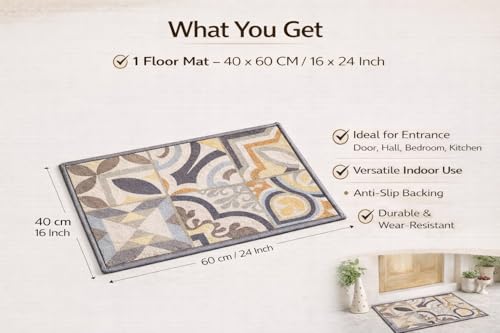 Image of Matz&More Tiles Earth Floor Mat | 40x60 CM | Beige Pastel | Nylon Tufted Gel Baking Anti-Slip | Doormat for Home Entrance, Kitchen & Bedroom