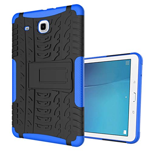 LMFULM® Case for Samsung Galaxy Tab E/SM-T560 / T565 (9.6 Inch) PU 3 in 1 Hybrid Heavy Duty Shockproof Light Weight Anti Slip Soft Silicone Back Cover for Galaxy Tab E 9.6 Blue