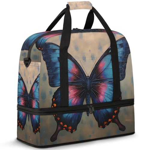 Large Weekender Overnight Bags Animal Butterfly Retro Travel Duffel Bag for Women Men Gym Bag With Shoe Compartment Foldie Travel Tote Bag Carry On Personal Item Bag for Travel Gym Sports