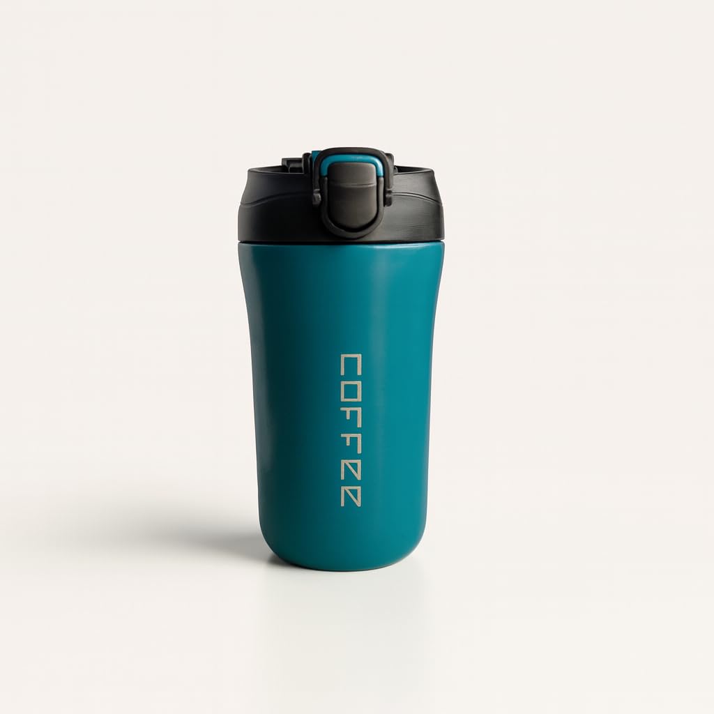 YELONA 400ML Dual Drink Vacuum Insulated Tea Coffee Tumbler Flask with Silicon Straw Lock Sip Lid Anti Spill Stainless Steel Travel Mug for Hot Cold Beverages - Green