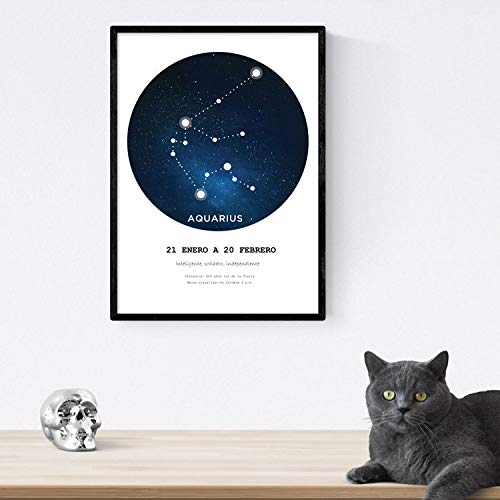 Nacnic Poster with the constellation Aquarius. Poster with zodiac symbol A3 in size and white background, 42L x 7W cm - Image 3