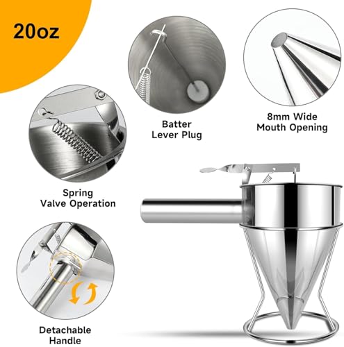 Image of Stainless Steel Pancake Batter Dispenser, Funnel Dispenser with Stand for Takoyaki and Baking and Chocolate Balls and Baked Goods (600 ml) (Silver) (1 pcs)