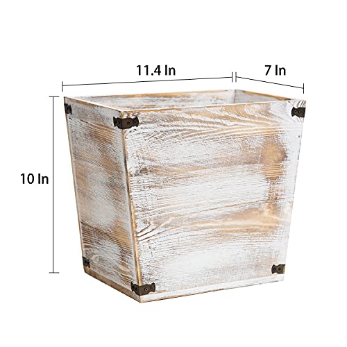 VERGOODR Grey Farmhouse Style Torched Wood Trash Can Waste Bin with Decorative Metal Brackets Trash Can for Bedroom,Living Room, Bathroom & Office (Washed White) - Image 2