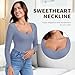 WOWENY Thermal Shirts for Women Sweetheart Fleece Lined Long Sleeve Underwear Tops Soft Warm Base Layer Cold Weather Blue S