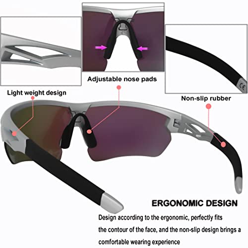 OUTDOORSPARTA Sports Sunglasses(6. Silver Black Frame, Full Lens Green), 6. Silver Black Frame, Full Lens Mirorred Green - Image 4