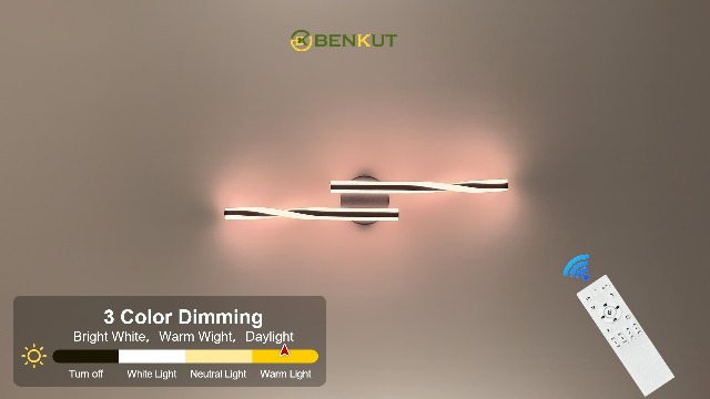 Image of Benkut Modern LED Vanity Light Bathroom Black Wall Sconce with Remote Control Modern Bathroom Wall Lighting Fixtures Over Mirror for Bedroom Bedside, Dining Living Room, Hallway (30Inch 3000K-6500K)