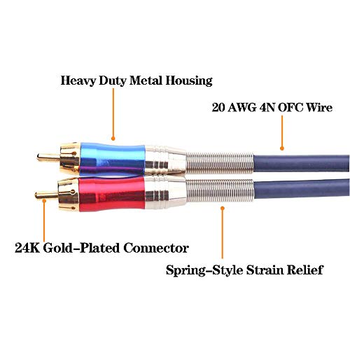 TISINO 2 RCA Male to 2 RCA Male Stereo Audio Cable Interconnect Cord, 24K Gold Plated, Double-Shielded, Copper Core - 10FT/3 Meters