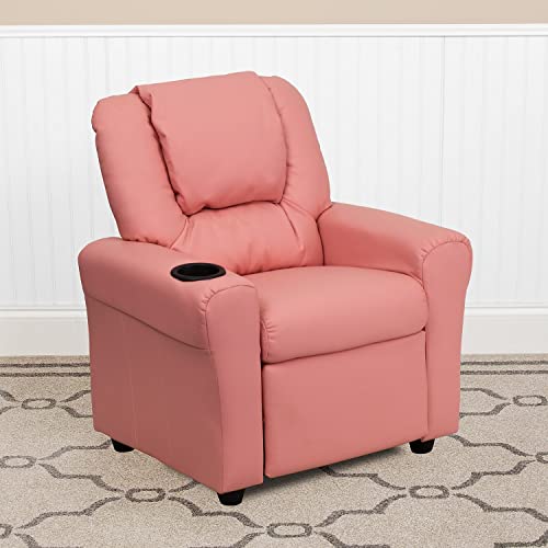 Image of Flash Furniture Vinyl Kids Recliner, Cup Holder, Pink