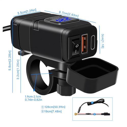Adaptador SAE USB Moto Quick Charge Voltímetro Interruptor Manillar 2