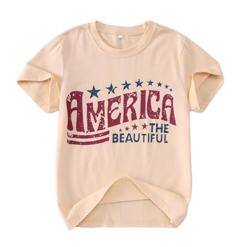 Image of IZYJOY Girl Boy 4th of July Shirt Kid America The Beautiful T Shirt USA Flag Star Stripes Patriotic Short Sleeve Tees Tops
