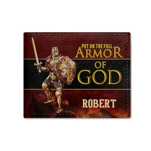 Leather Folded Wallet For Men - Christian Wallet For Dad, Husband, Boyfriend - Christian Wallet With Scripture - Birthday Gifts - Christmas Gifts (Armor Of God - Personalized)2