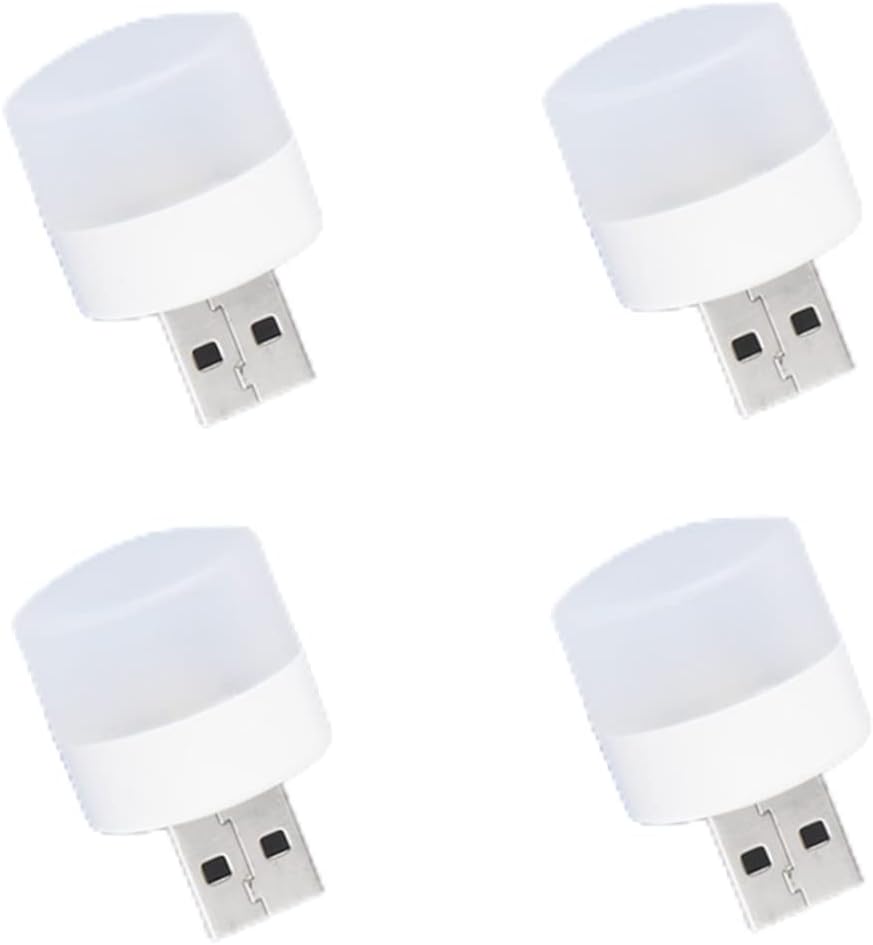 NOPEILVI 4PCS Mini USB Night Light Small Plug in LED Nursery Lamp Car Ambience Light Lámpara de Noche portátil Plug in LED Night Light para amamantar Lámpara de guardería (luz Blanca)