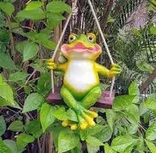 Brotherhood Enterprise Modern Design Resin Frog Swinging Frog Garden Figurine Outdoor Frog Wind Chime Swing Animal Wind Bell Resin Hanging Ornament Toy Window Decoration Yard Hanging Ornament D cor