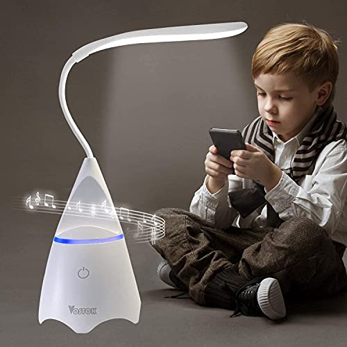 Desk Lamp with Bluetooth Speaker Table Lamp with Phone Holder/USB Charging Port Bedside Lamps Study Lamp with Memory Function Touch Control Wireless LED Gooseneck Lamp for Kids