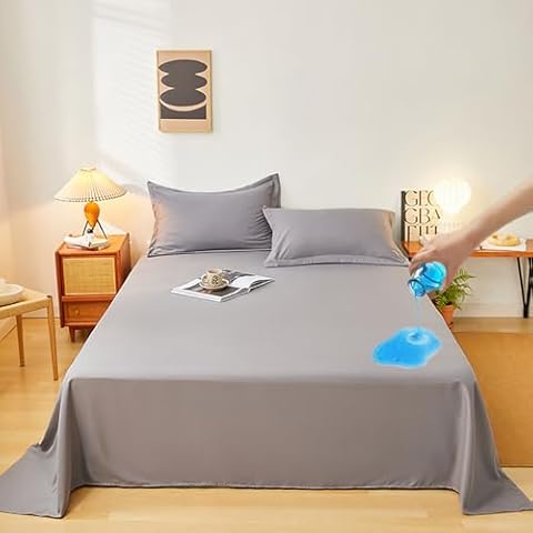 WYFKYMXX Waterproof Bed Sheet - Cotton Breathable Flat Bed Sheets Ideal for Hotels and Hospitals for Bed Couch Machine Washable (Grey,King/Cal King-235 x 270 cm) Cover